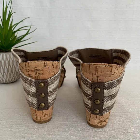 C established 1946 Tan/Stripe Fabric Stride Cork Wedges Slide Sandals Women’s 10 - Picture 9 of 11